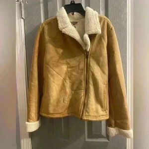 Girls Old Navy faux suede Sherpa lined zippered jacket side pockets NWOT XL (14)